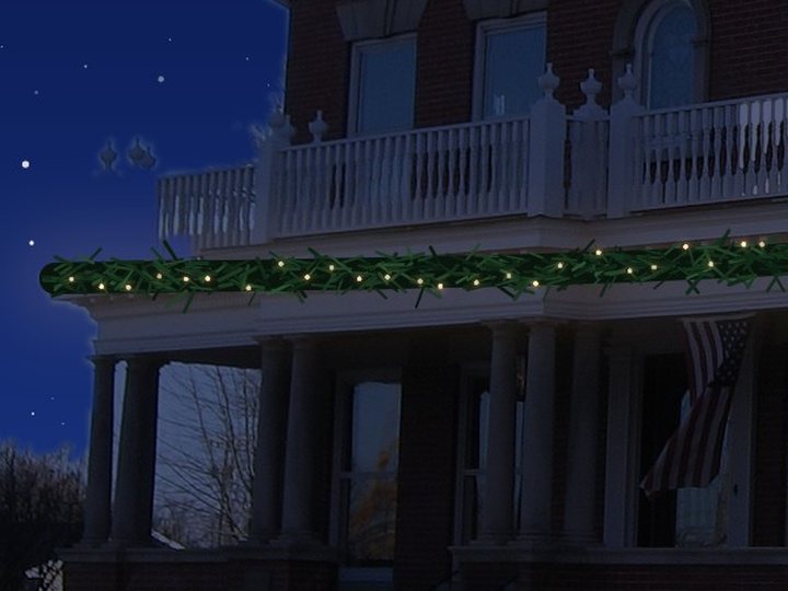 Garland along the porch roof.